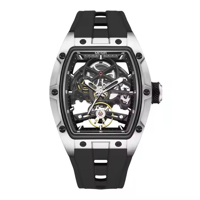 Megir 2242 Men Stylish Luxury Mechanical Watches Skeleton Tonneau Design Waterproof Luminous Automatic Watch Relojes Hombre