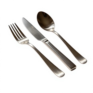 Juego de cubiertos elegante de 3 piezas, cuchara, tenedor y cuchillo, con acabado pulido espejo, de alta calidad, color plateado, para fiestas y cenas. - Product Image 1