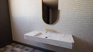 Lavabo Flotante de Mármol Natural de Lujo, Lavabo Integrado de Piedra, Encimera de Baño Acanalada Montada en la Pared, Personalizado OEM ODM - Product Image 2