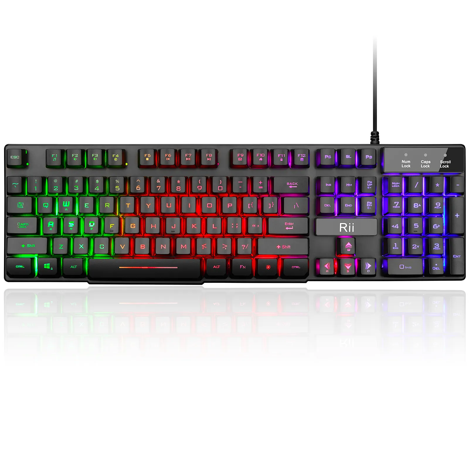 Bactlit Gaming Keyboard,Rii RK100 Plus 7 Color Rainbow LED Backlit Mechanical Feeling USB Wired Gaming Keyboard