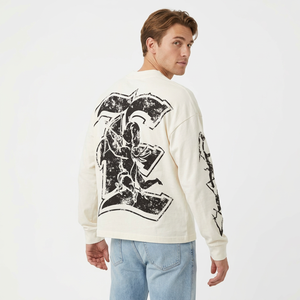 Camiseta de Hombre de Alta Calidad, Estilo Vintage, Tejida, 300gsm, Oversize, de Algodón, con Estampado de Emociones Mixtas, Manga Larga, Ropa Urbana - Product Image 2
