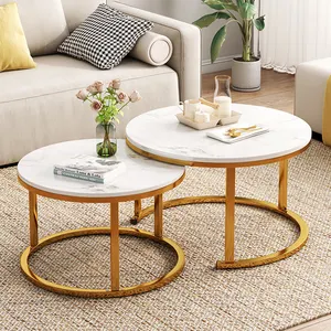 nordic round Marble texture end side center table set Living Room Gold metal glass modern luxury nesting coffee table