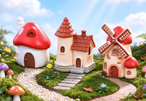 Statuetta in Resina Castello delle Fiabe, Decorazione per Torta a Tema Principessa, Casa a Forma di Fungo, Mulino Olandese, Miniatura <span class=keywords><strong>Villaggio</strong></span> Olandese - Product Image 6