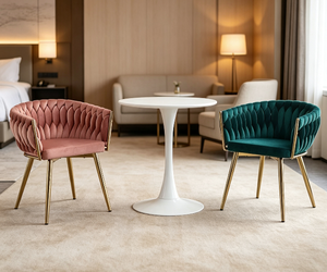 Chaises de salle à manger en velours de luxe nordique, dossier tressé, pieds en métal noir et or, chaises rembourrées pour la maison, le bureau, la villa - Product Image 5