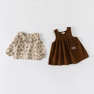 Оптовая продажа, детская одежда на весну и осень, Модное детское платье с фрагментированным цветочным принтом, комплект из двух предметов для маленьких девочек