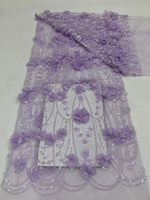 NI.AI Nouveau tissu en dentelle 3D fleurie perlée avec perles brodées et sequins pour robes de mariée et matériaux de confection pour filles