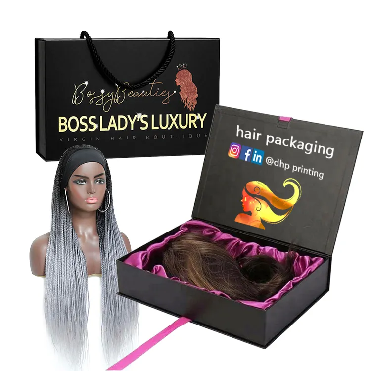 Black Wholesale Custom Logo Premium Gift Box Luxury Large Package Cardboard Paper Wig Hair Extension Magnetic Packaging Box