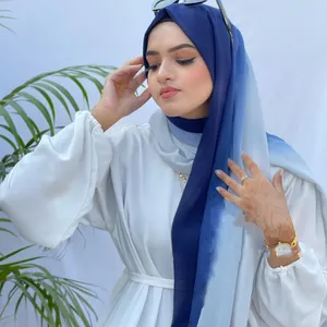 2024 Hot sell ombre chiffon hijab Printed Gorgeous blend of three shades peal chiffon Scarf Rainbow Gradient Color Muslim shawls