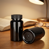 Flacon en plastique HDPE noir de 200 cc (200 ml) avec bouchon à vis, vide, pour emballage de médicaments, capsules et comprimés, vente en gros