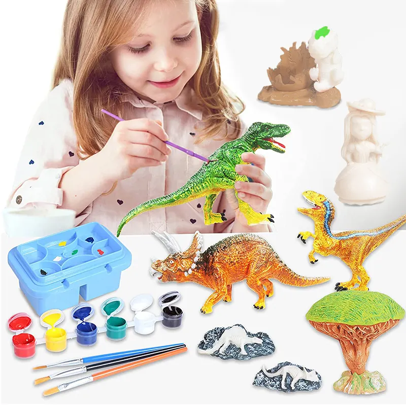 Kids Crafts Arts 45 PCS 3D Dino Model Play Mat Paint Your Own Dinosaur World Art DIY Painting Dinosaur Kit
