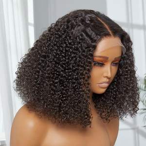 Perruque Lace Front Kinky Curly Courte Bob 13*4, en Fibre Haute <span class=keywords><strong>Température</strong></span> HD, Transparente, pour Femmes Noires - Product Image 6