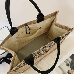 Sac fourre-tout en jute grande capacité style bohème rétro géométrique pour femme, idéal pour la plage - Product Image 5