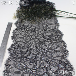 Elegante <span class=keywords><strong>Pizzo</strong></span> Chantilly Nero Largo 27cm, Tessuto <span class=keywords><strong>in</strong></span> Tulle Francese con Motivo Floreale, Bordatura <span class=keywords><strong>in</strong></span> <span class=keywords><strong>Pizzo</strong></span> Lavorato a Maglia per Abiti da Sera - Product Image 2