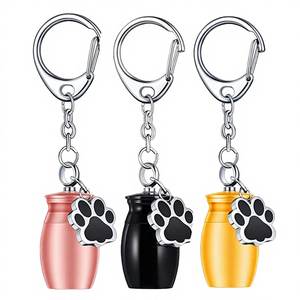 Stainless Steel Jar Pet Urn Keychain Pendant With Paw Charm For Dogs <b>Memorial</b> <b>Keepsake</b> In Pink Black Gold - Product Image 4