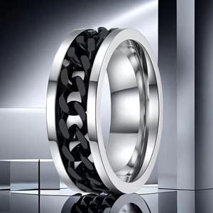 Nhẫn Xoay Dây Xích bằng thép không gỉ thời trang Nhẫn đôi giảm căng thẳng hip hop phụ kiện trang sức nữ - Product Image 2