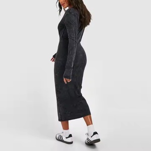 Vestido Deportivo de Talla Grande para Mujer, con Logotipo Personalizado OEM, de Alta Calidad, Casual, Elástico, de Algodón, Estilo Vintage, Lavado Ácido, Desgastado, Ajustado al Cuerpo - Product Image 3