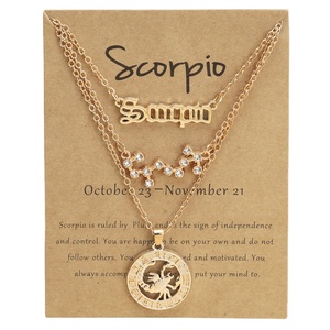 Parure de bijoux 3 pièces Collier 12 Signes du Zodiaque Chaînes superposées tendance <span class=keywords><strong>Pendentif</strong></span> CZ Glamour Rétro Image Étoile Anglaise - Product Image 1