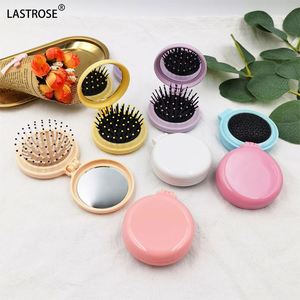 LASTROSE 2-in-1 Round Folding Air Cushion Comb Set with Mirror Design 3 Colors Plastic & Glass Portable <b>Makeup</b> <b>Tools</b> - Product Image 4