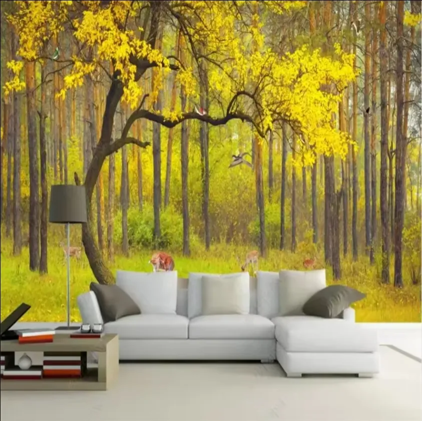사용자 정의 아름다운 풍경 숲 벽화 숲 나무가 늘어선 경로 3D 벽 종이 홈 장식 벽화 침실 장식 벽지