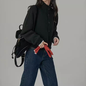 Novo <span class=keywords><strong>Cardigan</strong></span> Feminino de Lã de <span class=keywords><strong>Alpaca</strong></span> Estilo Retrô Japonês e Coreano com Gola Alta - Product Image 2
