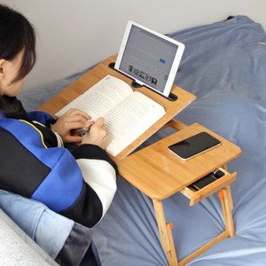 Foldable Bamboo Laptop <b>Desk</b> 55x34cm Natural Color Modern Style Portable For Bed Dormitory <b>Study</b> Writing Reading - Product Image 3
