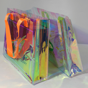 Sac fourre-tout en PVC holographique, sac <span class=keywords><strong>cadeau</strong></span> <span class=keywords><strong>transparent</strong></span> brillant avec poignée, logo personnalisé pour les fêtes, les mariages et les utilisations promotionnelles - Product Image 3