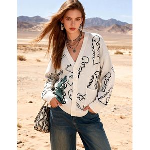 FOXA <b>Mens</b> Dinosaur Knitted <b>Cardigan</b> Cartoon Print Front Pocket Standard Thickness Acrylic Sweater - Product Image 3