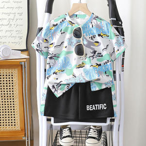Ensemble T-shirt et short décontracté d'été pour garçons Muchu, 2 pièces, en tissu polyester peigné imprimé, tailles 1-10 ans - Product Image 6