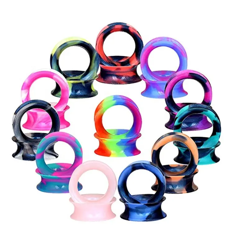 11 pairs camo Thin Soft silicone Ear Plugs Tunnels Flexible silicone earrings Kit 3mm-25mm Piercing