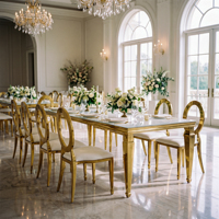 Mesa Rectangular de Cristal con Patas Doradas Cuadradas y Cónicas, Mesa de Comedor de Acero Inoxidable para Banquetes y Bodas