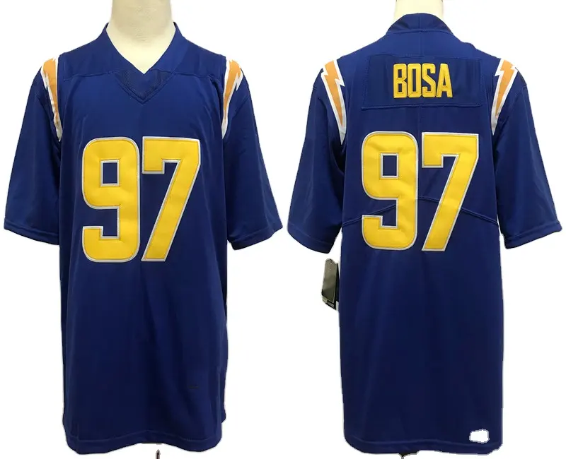 Uniformes football américain personnalisés sublimation hommes #97 Joey Bosa maillot de match bleu maillots de football pas cher maillot de rugby en vente