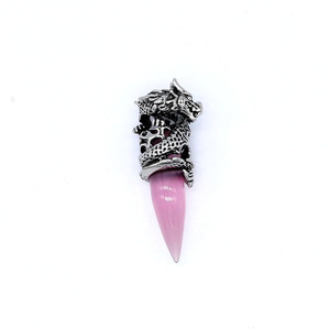 yunnique Dragon Tooth Pendant <b>Necklace</b> Stainless Steel <b>Pink</b> Gemstone Unisex Jewelry Animal Zodiac Design - Product Image 2