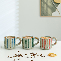 Tasse à café en grès de style japonais rétro, design vintage de luxe léger, motif graffiti, artisanale, vaisselle en céramique minimaliste