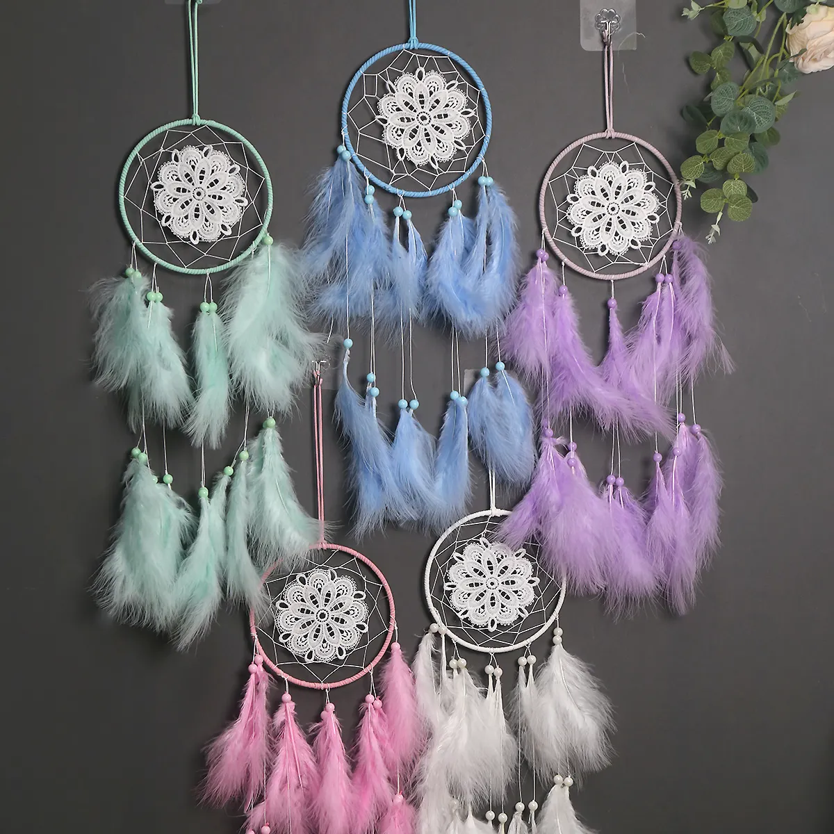 HY9165 Manufacturer direct selling fresh girl heart solid color dream catcher decorative pendant ins style
