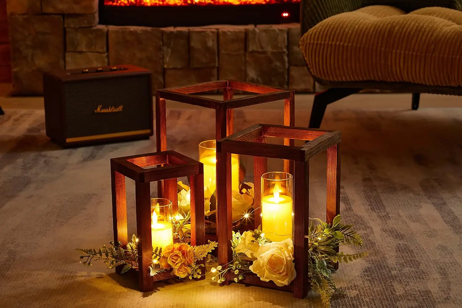 Linternas de velas de madera rústicas-centros de mesa de boda de granja y decoración