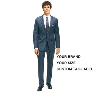 Erkekler için lüks kalite özel mavi ekose takım Blazer ofis erkekler için iş elbisesi ODM tedarikçisi takım elbise