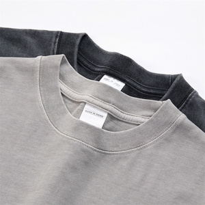 YWGH t-shirt in cotone 100% di lusso da <span class=keywords><strong>uomo</strong></span> con Logo Vintage invecchiato di alta qualità personalizzato sbiadito oversize lavorato a maglia - Product Image 3