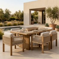Meubles de jardin, table et chaises de jardin pour villa, ensemble de salle à manger extérieure en teck de luxe, table extérieure pour hôtel, ensemble de salle à manger extérieure pour hôtel