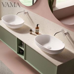 VAMA Bàn Trang Điểm Phòng Tắm Nổi Trang Trí Nhà Hiện Đại Với Hai Bồn Rửa Và Mặt Bàn Màu Trắng - Product Image 3
