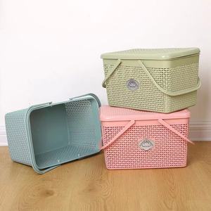 Hot sale durable plastic laundry basket pp storage basket with handles with lid for home use