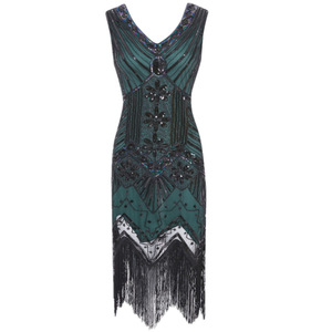 Robe rétro des années 1920 à paillettes avec perles et pompons, robe de soirée fourreau sans bretelles, grande taille S 4XL, style vintage - Product Image 3