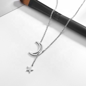 Minimalist Vintage Trendy Stainless Steel <strong>Moon</strong> Star <strong>Necklace</strong> Women Lady's Fashionable Wedding Gift <strong>Silver</strong>/Gold/Rose Gold Plated - Product Image 2