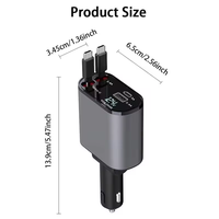 Chargeur de voiture rétractable rapide USB C, chargeur de voiture à charge rapide 66W, 2 câbles rétractables et adaptateur de chargeur de voiture avec port USB