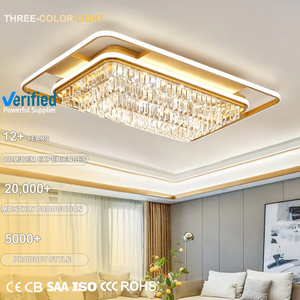 مصباح سقف مستطيل أبيض طبيعي مستدير من الكريستال والذهب الأبيض للمنزل الداخلي - Product Image 1