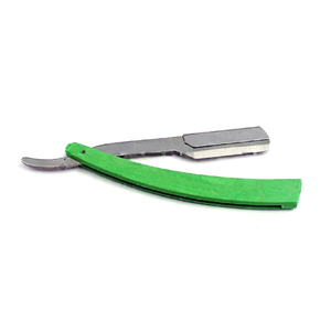 Couteau de barbier manuel pliable en acier inoxydable à bord droit, couteau à raser, coupe-barbe (lot de 11 lames) 2 en 1 réutilisable - Product Image 1
