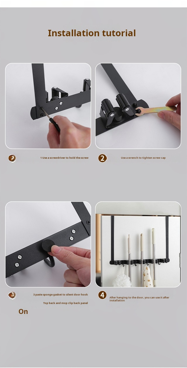 Voarge Besen- Und Mopphalter Edelstahl - 3 Halterungen + 4 Haken, 38cm, Grau, Für Wandmontage