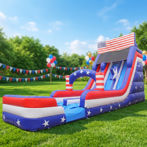 Toboggan aquatique gonflable en PVC personnalisé pour usage commercial extérieur, design étoiles et rayures, couleur et taille personnalisées, capacité 100-500 kg, utilisation en centre commercial - Product Image 1