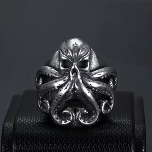 Bagues personnalisées en acier inoxydable vintage style motard, tête d'animal monstre marin, crâne <span class=keywords><strong>de</strong></span> pieuvre, pour hommes et femmes - Product Image 4