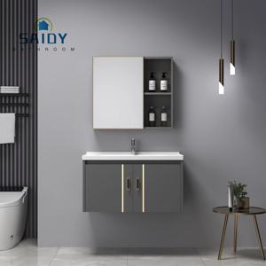 <span class=keywords><strong>Meuble</strong></span> de <span class=keywords><strong>rangement</strong></span> de salle de bain de luxe à un évier avec vanité de lavabo en PVC au design moderne pour hôtels Produit de vente populaire - Product Image 1