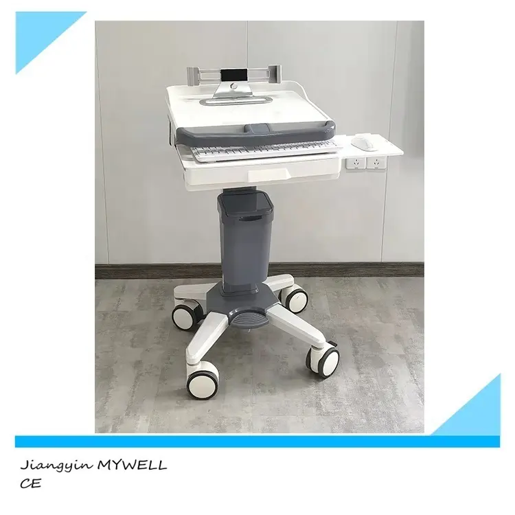 MYWELL Nursing adjustable height ABS medical cart workstation laptop hospital computer trolley
